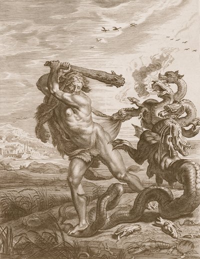 Hercules bekämpar den lerniska hydran, 1731 av Bernard Picart