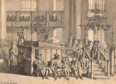 Judiskt nyår i den portugisiska synagogan i Amsterdam av Bernard Picart
