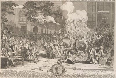 Monument till minne av dårskapen av året 1720 Monument consacré a la posterité och memoire de la foil incroyable de la XX. Anne du XVIII. siecle / Till det eviga minnet av XX:s dårskap. år av XVIII. århundrade (titel på objekt) va av Bernard Picart