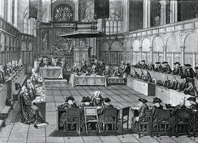 Protestantisk synod hölls 1730 i Nieuwe Kerk (Nya kyrkan) i Amsterdam, Nederländerna, gravyr av Bernard Picart (1673-1733) av Bernard Picart