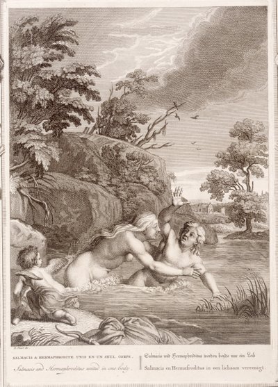 Salmacis och Hemaphroditus förenade i en kropp, 1731 av Bernard Picart