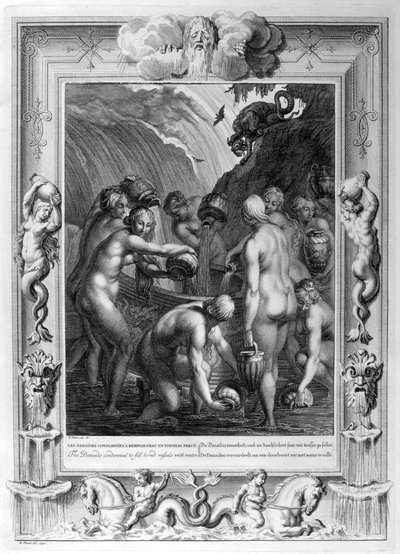 Danaiderna dömdes att fylla uttråkade kärl med vatten, 1733 av Bernard Picart
