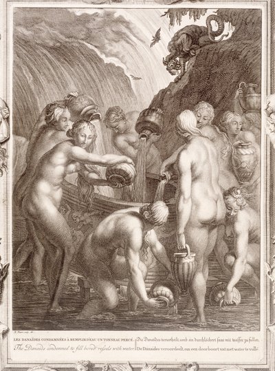 Danaiderna dömda att fylla uttråkade fartyg med vatten, 1730 av Bernard Picart