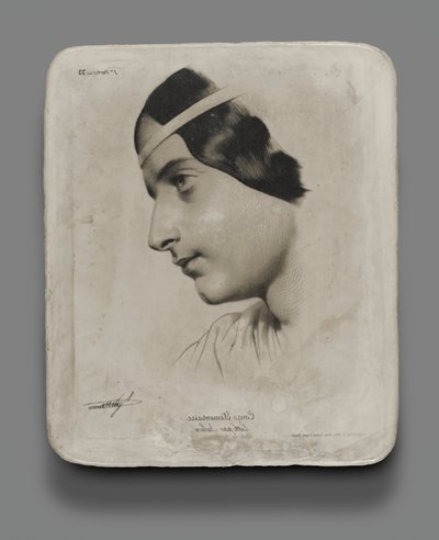 Litografisk sten för Head of a Woman för en modellbok av Bernard Romain Julien