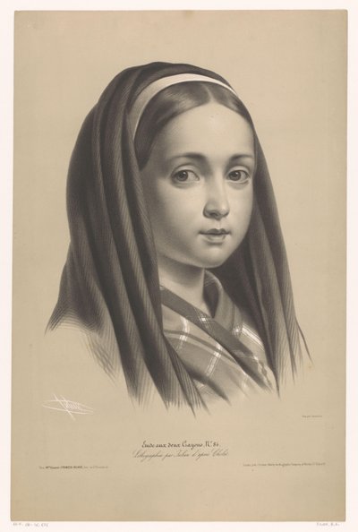 Porträtt av flicka Studier i två sorters krita (serietitel) Etude aux deux Crayons (serietitel på objekt) av Bernard Romain Julien