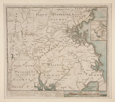 Karta över Boston och omgivningar, ca. 1775 av Bernard Romans