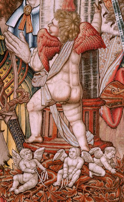 flamländsk gobeläng. Serien The Honours; Adel (La Nobleza). Fjärde gobelängen i serien. Modelltecknare från Bernard van Orleys och Jan Gossaerts krets (Mabuse). Tillverkning Pieter van Aelst, Bryssel. Ca 1550. Tyg Guld, silver, siden och woo av Bernard van Orley