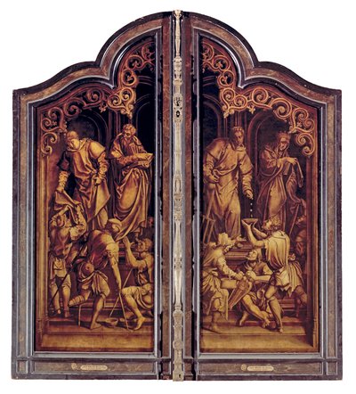Den sista domen och barmhärtighetens sju verk, stängd (olja på panel) av Bernard van Orley