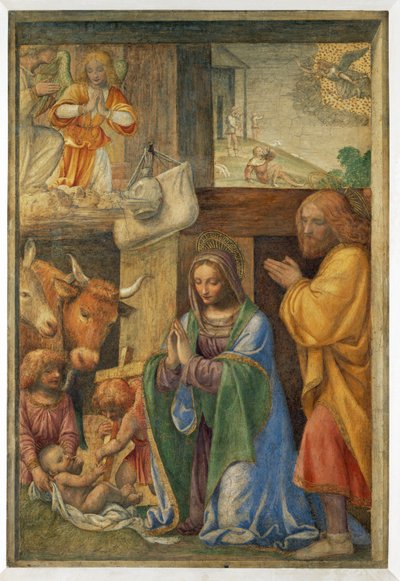 Jesu födelse och budskapet till herdarna. - Födelsekyrkan och ... av Bernardino (attr. to) Luini