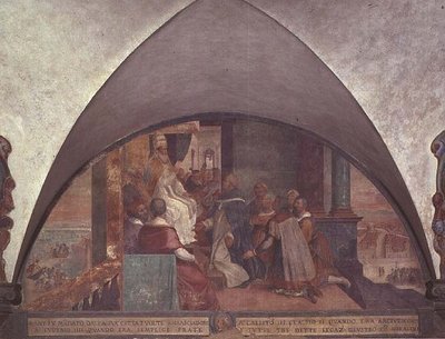 Mtakatifu Antoninus Anajiwasilisha Kwa Papa Eugenius III kama Balozi, lunette (fresco)swed av Bernardino Barbatelli Poccetti