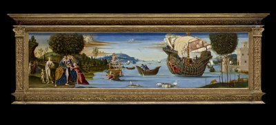 The Beloved of Enalus Sacrificed to Poseidon and Spared, c.1512 (tempera, olja & bladguld på trä) av Bernardino Fungai