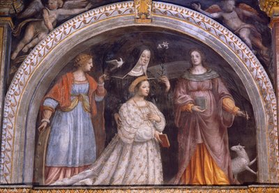 Italien, Milano, Kyrkan Saint Maurice al Monastero Maggiore, Ginevra Bentivoglio Sforza tar slöja av Bernardino Luini
