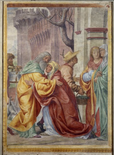 Möte mellan St. Anne och St. Joachim vid den gyllene dörren av Bernardino Luini