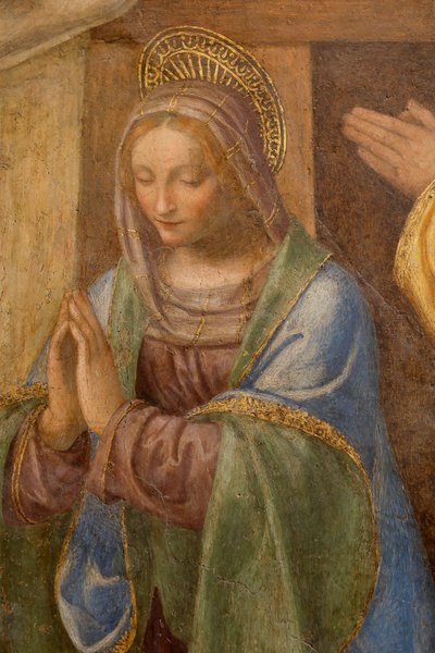 Herdarnas födelse och tillbedjan, ca. 1520-1525. Detalj (olja på panel) av Bernardino Luini