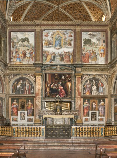 Utsikt över freskerna med tillbedjan av de tre kungarna av Bernardino Luini