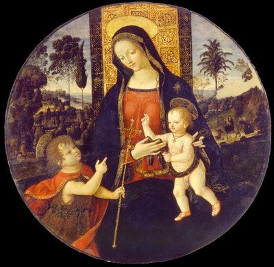 Jungfru och barn med Johannes Döparen som pojke, 1490-1500 av Bernardino Pinturicchio