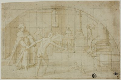 Design för en Lunette: Devils and Saint in a Monastery av Bernardino Poccetti