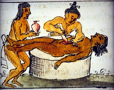 Människooffer: rituella offer bland aztekerna. Från ett manuskript av Bernardino de Sahagun av Bernardino de Sahagun