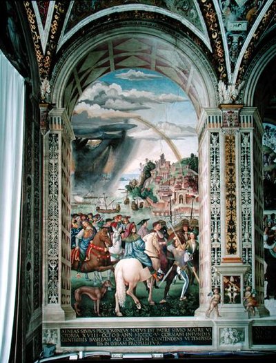 Aeneas Sylvius Piccolomini (1405-64) Resor till rådet i Basel vintern 1432 av Bernardino di Betto Pinturicchio