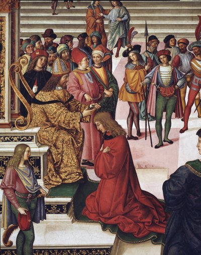 Enea Silvio Piccolomini (Pius II) kröntes till kortpoet av kejsar Fredrik III. Detalj - fräsch av Bernardino di Betto Pinturicchio