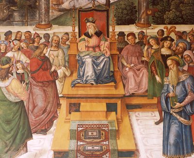 Enea Silvio Piccolomini möter kung James I av Skottland, detalj från berättelserna om Pius II av Bernardino di Betto Pinturicchio