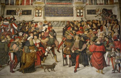 Italien Toscana Siena, katedralen Duomo: Pius II:s kröning (1405-1464) av Bernardino di Betto Pinturicchio