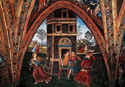 Martyrdom of Saint Barbara, av Bernardino Pinturicchio (ca 1452-1513), fresk, Hall of the Saints, Borgia Apartments, Apostolic Palace, Vatikanstaten, Italien. av Bernardino di Betto Pinturicchio
