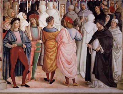 Pius II helgonförklarade den heliga Katarina av Siena 1461. Detalj - Fresk av Bernardino di Betto Pinturicchio