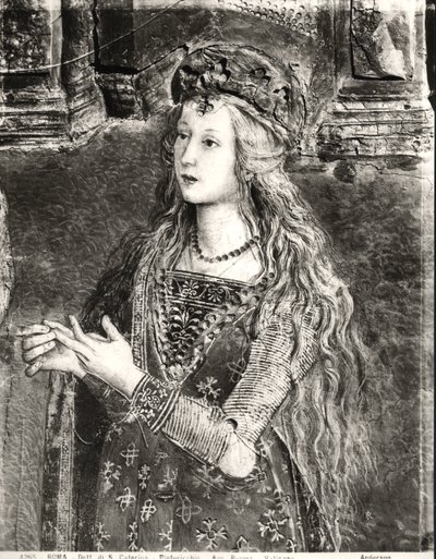 St. Catherine, möjligen ett porträtt av Lucrezia Borgia (1480-1519) från cykeln Lives of the Saints, Sala dei Santi, 1492-94 av Bernardino di Betto Pinturicchio