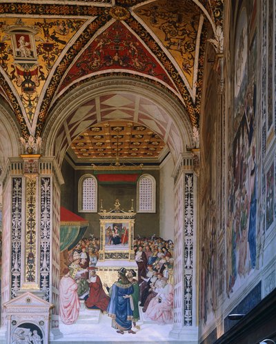 Berättelser om Pius II: Piccolomini vald till kardinal av Bernardino Pinturicchio (cirka 1452-1513), Piccolomini bibliotek, Sienas katedral av Bernardino di Betto Pinturicchio