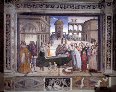 Berättelsen om St Bernardin, helgonets död (fresko, ca 1486) av Bernardino di Betto Pinturicchio