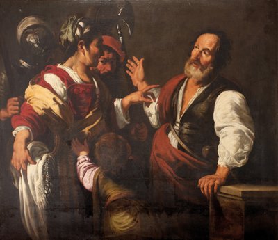 The Denial of Saint Peter (olja på duk) av Bernardo (follower of) Strozzi