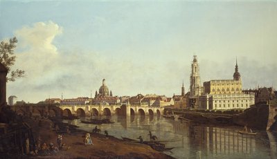 Vy över Dresden från högra stranden av floden Elbe ovanför Augustusbrucke (olja på duk) av Bernardo Bellotto