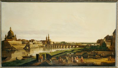 Utsikt över Dresden från högra stranden av floden Elbe ovanför Augustusbrucke av Bernardo Bellotto