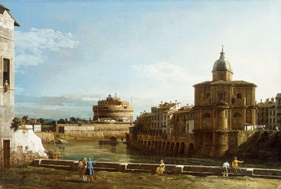 En utsikt över Rom längs Tibern, med kyrkan San Giovanni dei Fiorentini bortom, av Bernardo Bellotto