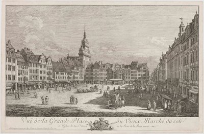 Altmarkt i Dresden sedd från Schlossstraße, blad ur serien ”Dresdenvyer” av Bernardo Bellotto