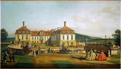 Slottet Schlosshof, Österrike, sett från trädgården, byggt av prins Eugen av Savoyen ... (olja på duk) av Bernardo Bellotto