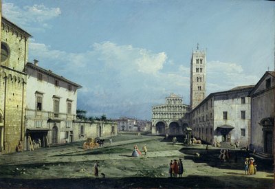 Piazza San Martino och Duomo, Lucca, ca 1747 (olja på duk) av Bernardo Bellotto