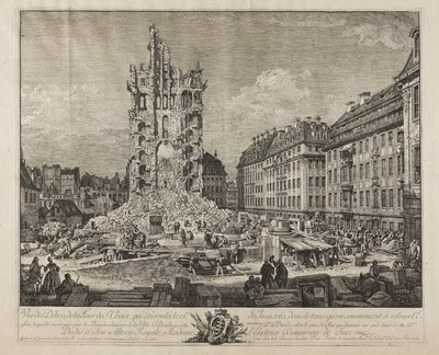 Ruinerna av den gamla Kreuzkirche, Dresden av Bernardo Bellotto