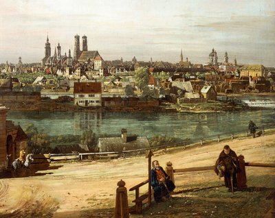 Utsikt över München från Haidhausen med floden Isar i centrum, detalj av Bernardo Bellotto