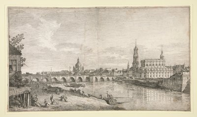 Utsikt över bron vid Dresden över Elbe av Bernardo Bellotto