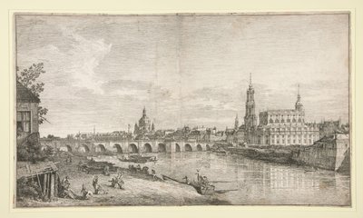 Vy över bron i Dresden över Elbe av Bernardo Bellotto
