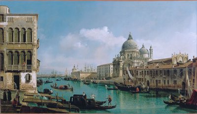 Utsikt över Canal Grande: Santa Maria della Salute och Dogana från Campo Santa Maria Zobenigo av Bernardo Bellotto