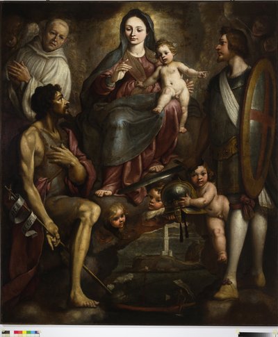 Bernardo Castello och Saints George och Battista går i förbön med Our Lady för staden Genua av Bernardo Castello