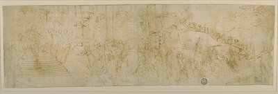 Salomo och drottningen av Saba (recto); Skiss av drottningen av Saba (verso) av Bernardo Castello