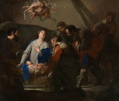 Tillbedjan av herdarna, c.1650 av Bernardo Cavallino