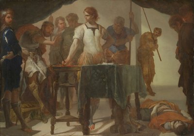 Mucius Scaevola i konfrontation med kung Porsenna av Bernardo Cavallino