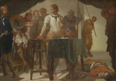 Mucius Scaevola konfronterar kung Porsenna av Bernardo Cavallino
