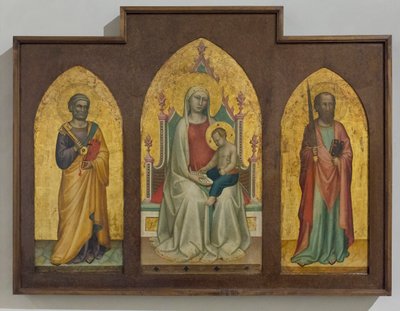 Madonna med barn läsning: S:t Peter och Paul av Bernardo Daddi