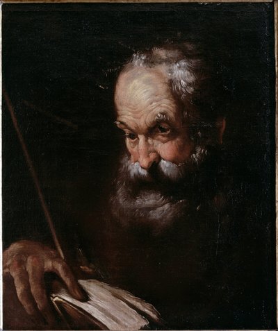 Porträtt av gammal man med en bok (olja på duk av Bernardo Strozzi